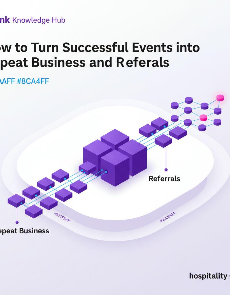 Hospitality CRM visualization connecting successful events to repeat business and referral network growth